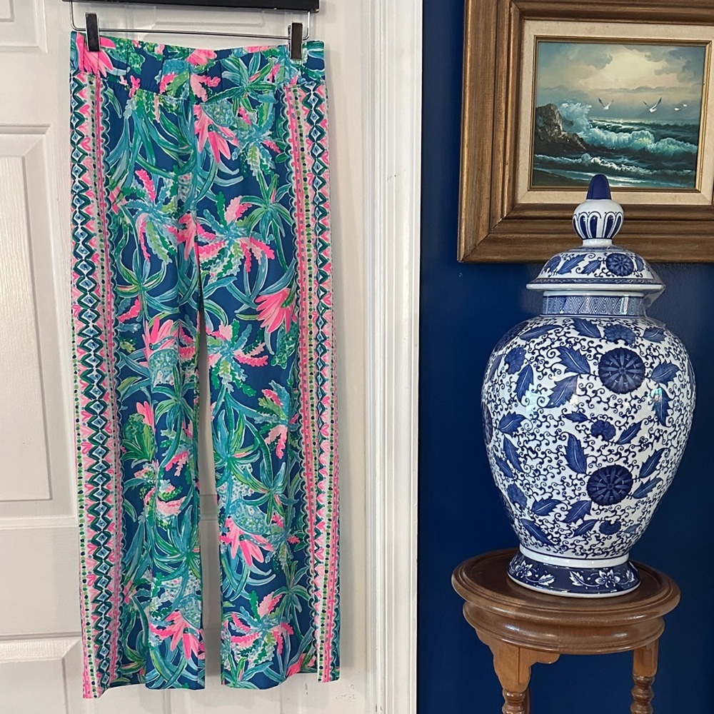 Lilly Pulitzer Bal Harbour Mid Rise Palazzo Pant Macaw Blue Sweet Escape Size XS